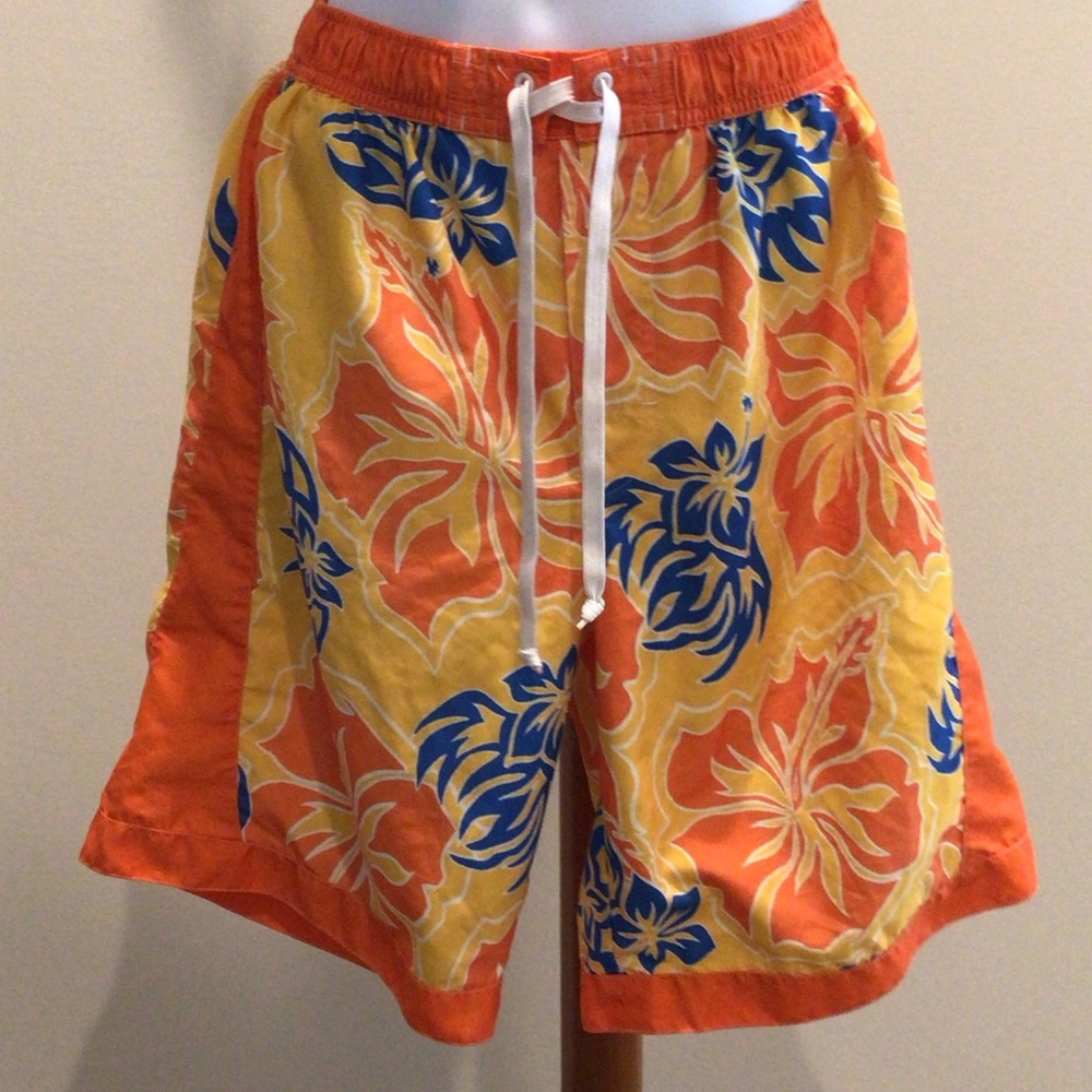 J. Khaki Men's Orange, Yellow & Blue Floral Athletic Shorts swim shorts size xl